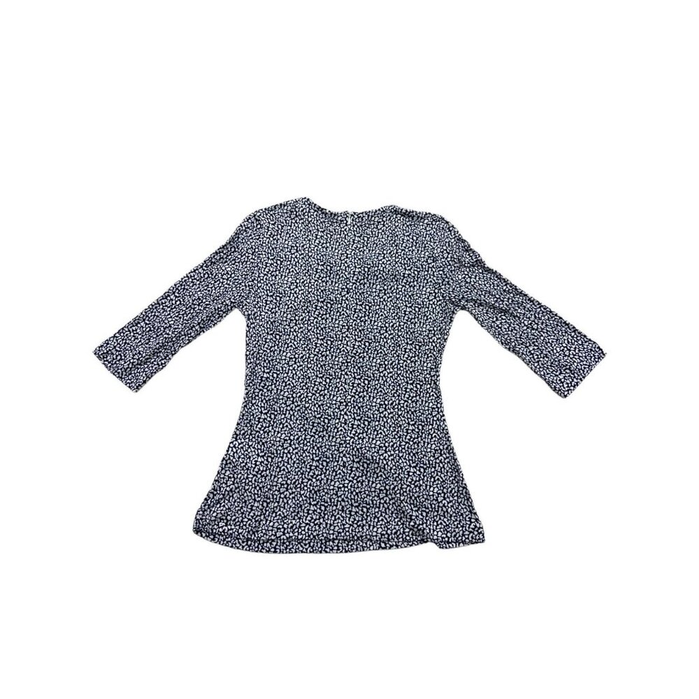 Hugo Boss Epana Print Ruched Top Medium Black White Soft Stretch 3/4 Sleeves - Picture 4 of 9